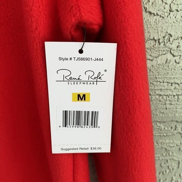Rene Rofe Sleepwear NWT Sz M Red Fleece Nightshirt With Kangaroo Pocket - Picture 10 of 12